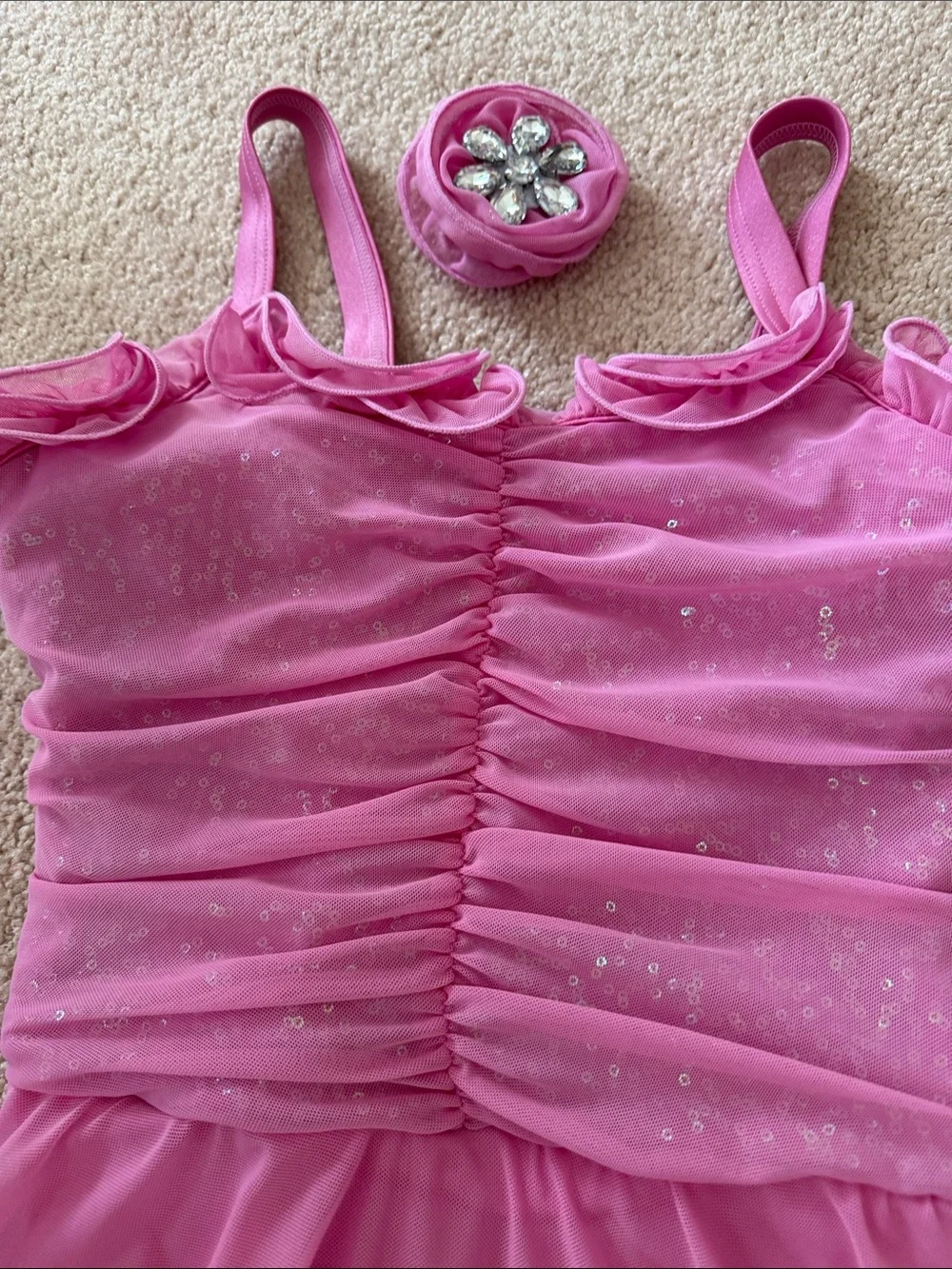 Weissman LC - large child - Pink Ruffled Chiffon Dance Dress with Sparkle
